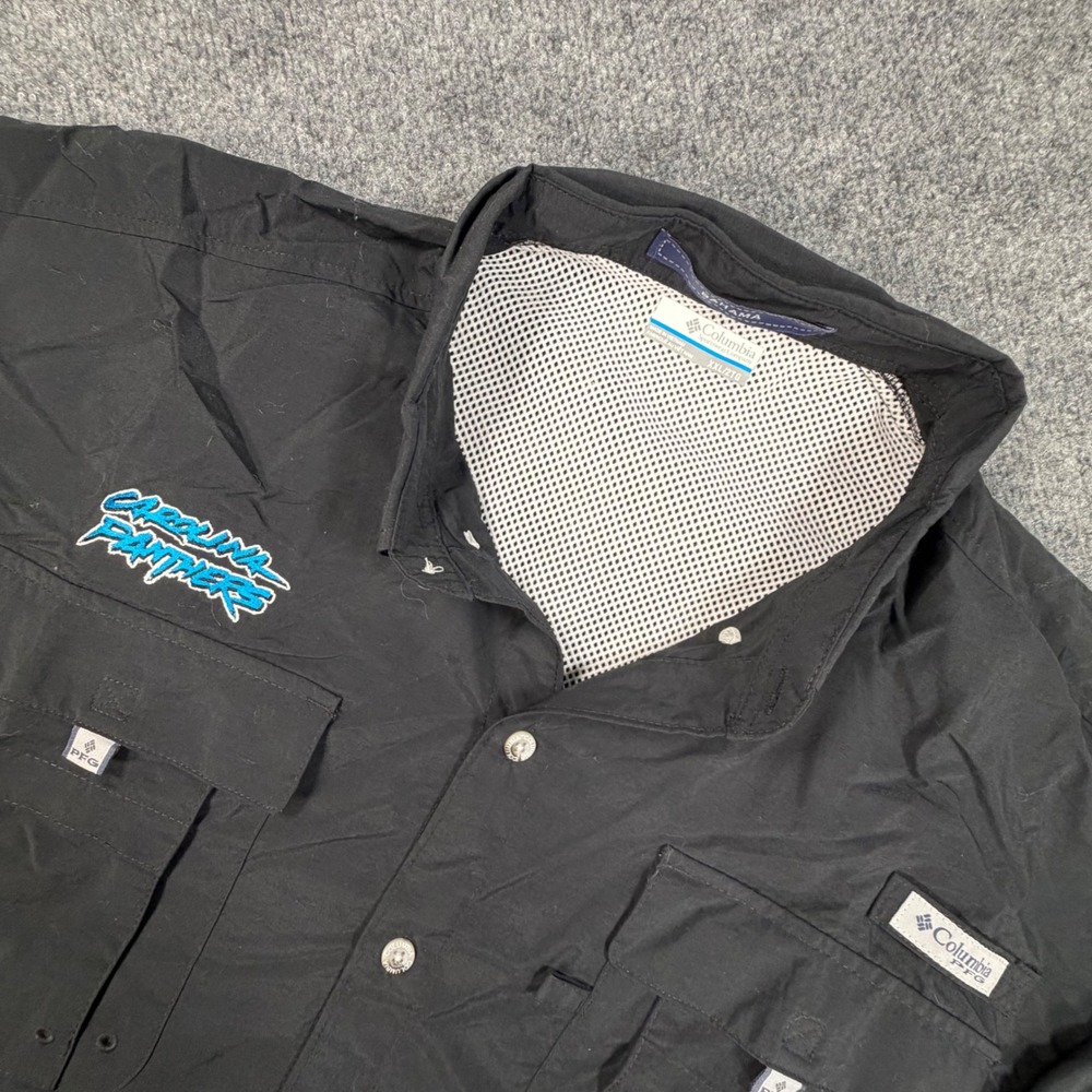 Columbia PFG Bahama II Carolina Panthers Fishing Shirt Mens XXL Black SS 0849